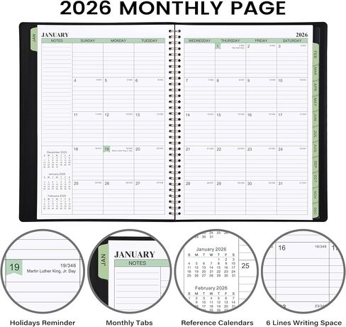 2025-2026 Planner - 11.38'' x 8.74'', Weekly & Monthly Planner Notepad,JUL 2025 - JUN 2026, Appointment Book, 60 Minutes Intervals, Monthly Tabs, Faux Soft Leather, Spiral Bound, Back Pockets - Green in Kuwait