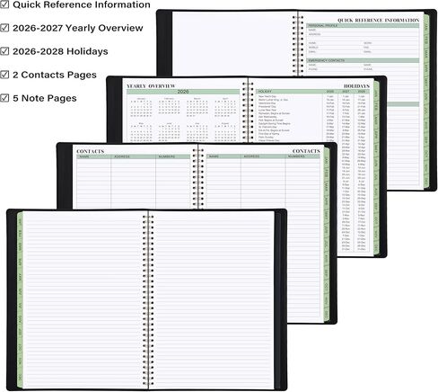 2025-2026 Planner - 11.38'' x 8.74'', Weekly & Monthly Planner Notepad,JUL 2025 - JUN 2026, Appointment Book, 60 Minutes Intervals, Monthly Tabs, Faux Soft Leather, Spiral Bound, Back Pockets - Green in Kuwait