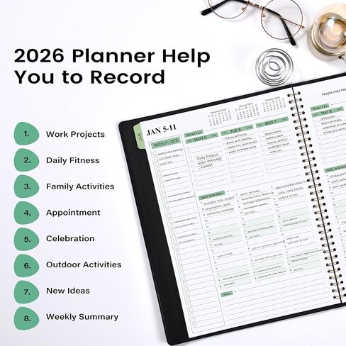 2025-2026 Planner - 11.38'' x 8.74'', Weekly & Monthly Planner Notepad,JUL 2025 - JUN 2026, Appointment Book, 60 Minutes Intervals, Monthly Tabs, Faux Soft Leather, Spiral Bound, Back Pockets - Green in Kuwait