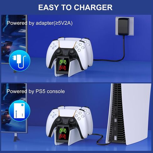 PS5 Charger Station w Fast Charging AC Adapter 【Extended Charging Cable】 Charging Dock Stand Compatible with PlayStation 5 Dualsense/Edge, Dual Charger PS5 Accessories with LED Indicator in Saudi Arabia