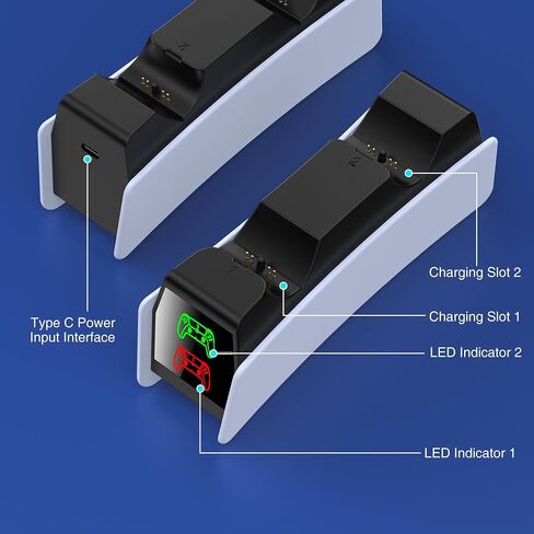 PS5 Charger Station w Fast Charging AC Adapter 【Extended Charging Cable】 Charging Dock Stand Compatible with PlayStation 5 Dualsense/Edge, Dual Charger PS5 Accessories with LED Indicator in Saudi Arabia