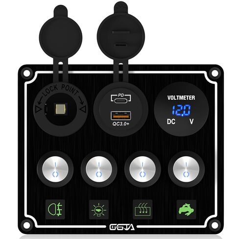 8 Gang Marine Switch Panel Waterproof, Boat Rocker Switch Panel, with Charger (PD,QC3.0) & Voltage Meter, 12V/24V Toggle Switch Panel for Automotive Modification, Trucks, Boats, car in Kuwait