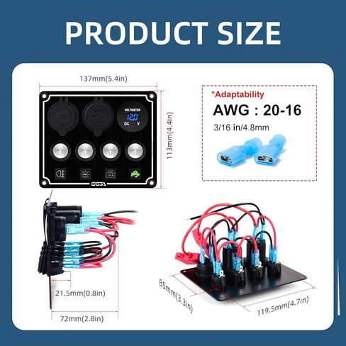 8 Gang Marine Switch Panel Waterproof, Boat Rocker Switch Panel, with Charger (PD,QC3.0) & Voltage Meter, 12V/24V Toggle Switch Panel for Automotive Modification, Trucks, Boats, car in Kuwait