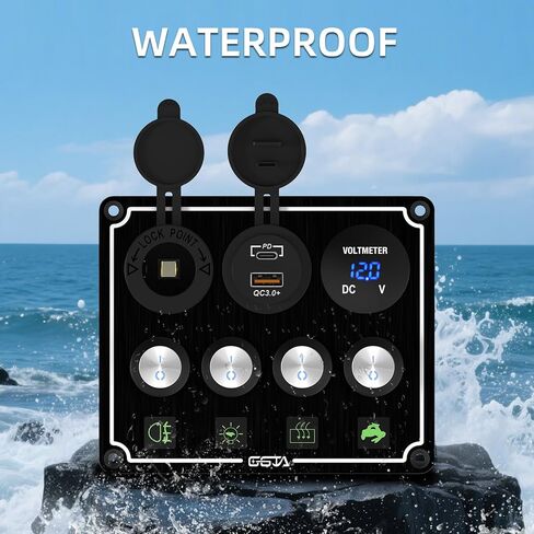 8 Gang Marine Switch Panel Waterproof, Boat Rocker Switch Panel, with Charger (PD,QC3.0) & Voltage Meter, 12V/24V Toggle Switch Panel for Automotive Modification, Trucks, Boats, car in Kuwait