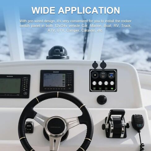 8 Gang Marine Switch Panel Waterproof, Boat Rocker Switch Panel, with Charger (PD,QC3.0) & Voltage Meter, 12V/24V Toggle Switch Panel for Automotive Modification, Trucks, Boats, car in Kuwait