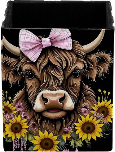 حامل القلم للمكتب ، Highland Cow Daisies Holder Pencies ، Pen Cup Functional Desk Organizer for Office Supplies in Saudi Arabia