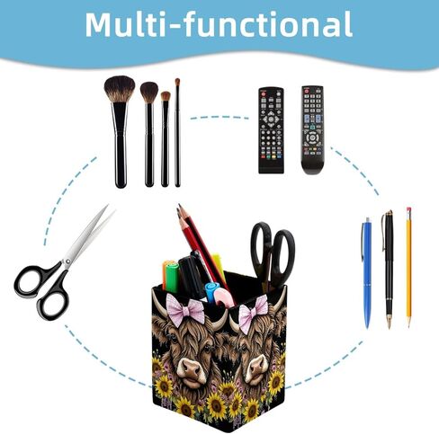 حامل القلم للمكتب ، Highland Cow Daisies Holder Pencies ، Pen Cup Functional Desk Organizer for Office Supplies in Saudi Arabia