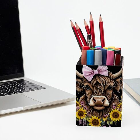 حامل القلم للمكتب ، Highland Cow Daisies Holder Pencies ، Pen Cup Functional Desk Organizer for Office Supplies in Saudi Arabia