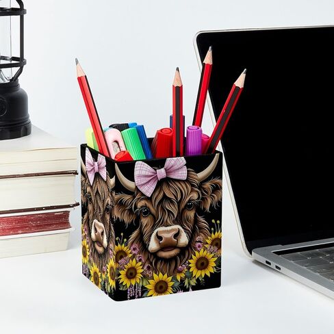 حامل القلم للمكتب ، Highland Cow Daisies Holder Pencies ، Pen Cup Functional Desk Organizer for Office Supplies in Saudi Arabia