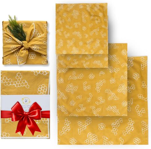 ورق تغليف من نسيج القطن العضوي القابل لإعادة الاستخدام من Bee's Wrap، مصنوع في الولايات المتحدة الأمريكية، غلاف هدايا Furoshiki صديق للبيئة، مجموعة من 4 أغلفة من القماش، Winter Wonderland in Saudi Arabia