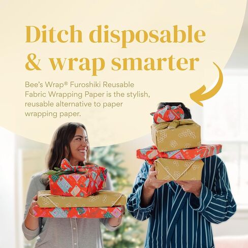 ورق تغليف من نسيج القطن العضوي القابل لإعادة الاستخدام من Bee's Wrap، مصنوع في الولايات المتحدة الأمريكية، غلاف هدايا Furoshiki صديق للبيئة، مجموعة من 4 أغلفة من القماش، Winter Wonderland in Saudi Arabia