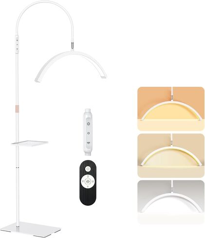 Lash Light, 23 Inch Half Moon Light for Eyelash Extensions, Nail Tech, Tattoo Artist, and Skincare, Flexible Gooseneck LED Floor Lash Lamp, Adjustable Brightness and Height, with Tool Tray (White) in Kuwait