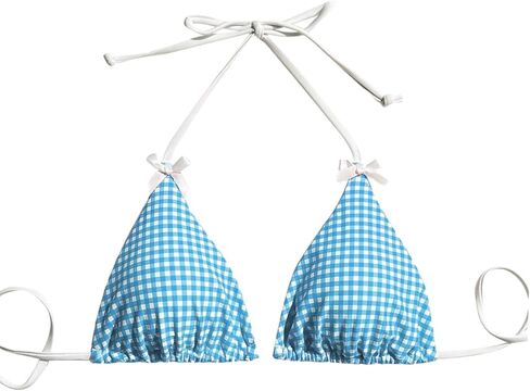 WDIRARA Women's Plaid Print Halter Neck Tie Back Bikini Tops Backless Triangle Swimwear Top in Saudi Arabia