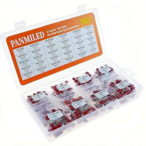 Panmiled 25 Value 250 قطعة مُنص على مكثف فيلم Polypropylene Film Kit 400V (0.01uf ~ 0.68uc) و 630 فولت (0.001uf ~ 0.33uf) CBB22 Polyester Capacitort. in Kuwait
