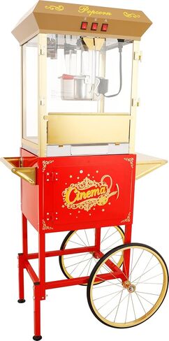 Vintage Popcorn Machine, 12oz Popper Stainless-Steel Kettle & Warming Light, Makes Up to 60 Cups, Ideal for Family Gatherings, Movie Theaters & Amusement Parks, Red in Saudi Arabia