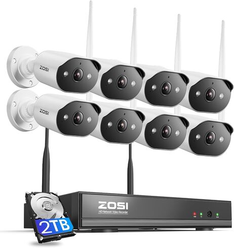 Zosi 2K Wi-Fi 6 Camera Camera Camera ، 4pcs 3mp plug-in metal wifi cameras ourdoor ourdoor ourdoor ، ai ai person ، color night cames ، اثنين من الصوتية ، 8ch 4k nvr مع بطاقة ذاكرة 64 جيجابايت لتسجيل الحركة in Saudi Arabia