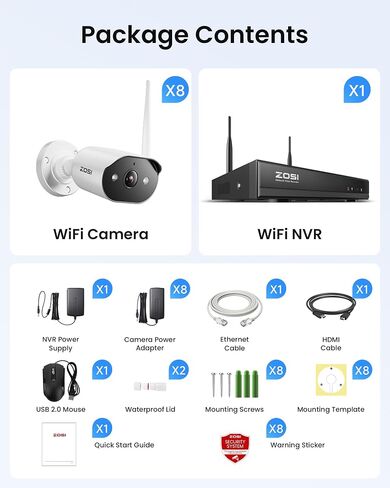 Zosi 2K Wi-Fi 6 Camera Camera Camera ، 4pcs 3mp plug-in metal wifi cameras ourdoor ourdoor ourdoor ، ai ai person ، color night cames ، اثنين من الصوتية ، 8ch 4k nvr مع بطاقة ذاكرة 64 جيجابايت لتسجيل الحركة in Saudi Arabia