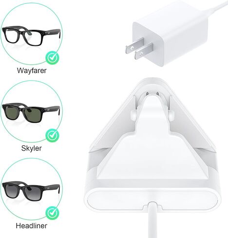 النظارات الذكية شحن الحامل والكابلات المتوافقة مع Ray-Ban Meta Wayfarer Headliner Skyler ، محمول USB-A نظارات ذكية الشحن مع كابل شحن 39 " in Kuwait