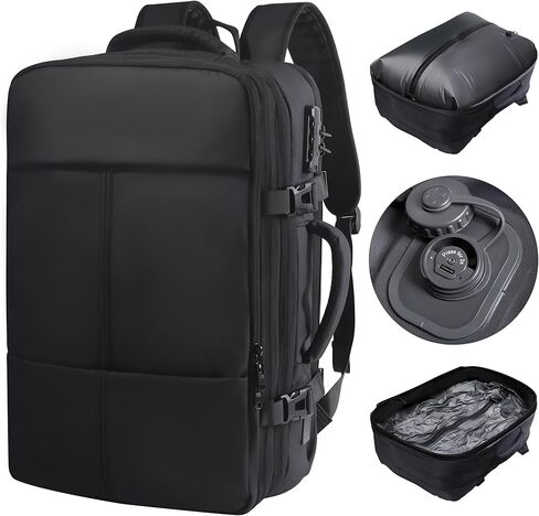 EasySpeed Vacuum Backpack Travel,60L Exapandable Air Compression System,Water Resistant & TSA Anti Theft,Strong Sealing,Available for boarding, Ideal for Travel/Laptop, Black(Vacuum Pump Included) in Saudi Arabia