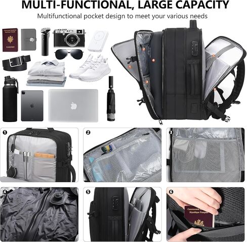 EasySpeed Vacuum Backpack Travel,60L Exapandable Air Compression System,Water Resistant & TSA Anti Theft,Strong Sealing,Available for boarding, Ideal for Travel/Laptop, Black(Vacuum Pump Included) in Saudi Arabia