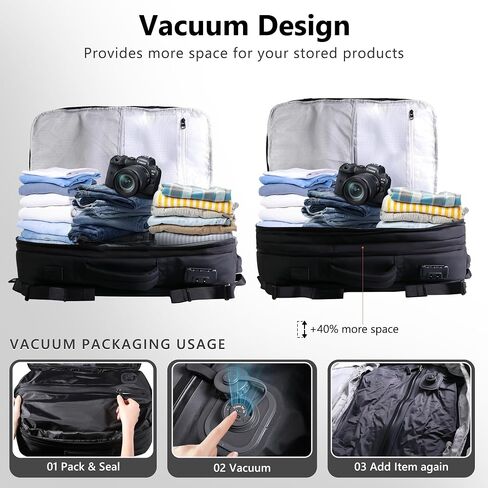 EasySpeed Vacuum Backpack Travel,60L Exapandable Air Compression System,Water Resistant & TSA Anti Theft,Strong Sealing,Available for boarding, Ideal for Travel/Laptop, Black(Vacuum Pump Included) in Saudi Arabia
