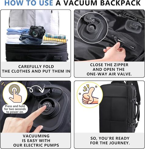 EasySpeed Vacuum Backpack Travel,60L Exapandable Air Compression System,Water Resistant & TSA Anti Theft,Strong Sealing,Available for boarding, Ideal for Travel/Laptop, Black(Vacuum Pump Included) in Saudi Arabia