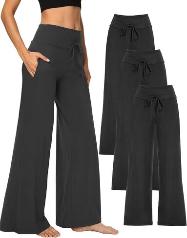 Showitty 1/3 Pack Women's Wide Leg Pants with Pockets, Casual Loose Pajama Palazzo Trousers Sweatpants for Yoga Lounge in Saudi Arabia