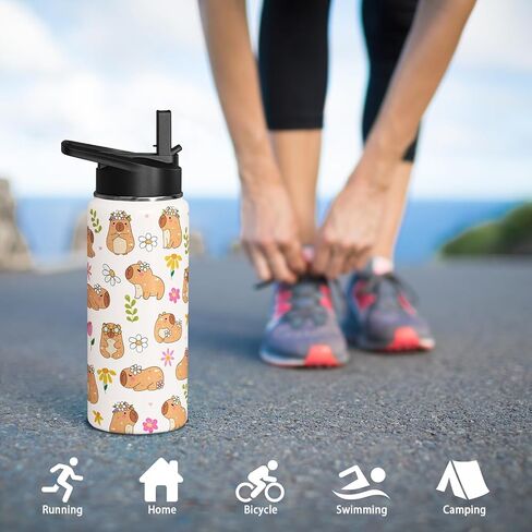 Capybara Water Bottle 18oz لطيف Kawaii Thermoses كأس الرياضة المعزولة مع مقبض وقلب القش Capybara هدايا للأطفال in Kuwait