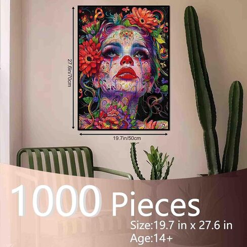 1000 Piece Jigsaw Puzzles for Adults Day of The Dead Skull Flowers Painting Jigsaw Puzzle alloween Woman Portrait 1000 Pieces Puzzles Game Colorful Wall Decor DIY Craft Puzzle Girl Portrait Art in Saudi Arabia