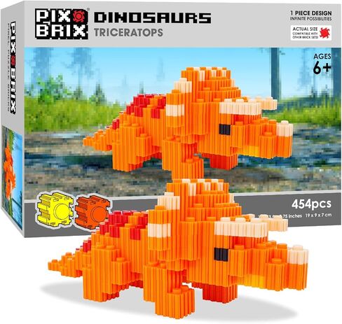 Pix Brix Pixel Art Puzzle Bricks – Dinosaur Series, T Rex – Patented Building Brick Set to Recreate Your Favorite Dino, Includes 397 Pieces – Create 2D and 3D Builds Without Water, Iron or Glue in Kuwait