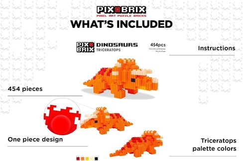 Pix Brix Pixel Art Puzzle Bricks – Dinosaur Series, T Rex – Patented Building Brick Set to Recreate Your Favorite Dino, Includes 397 Pieces – Create 2D and 3D Builds Without Water, Iron or Glue in Kuwait