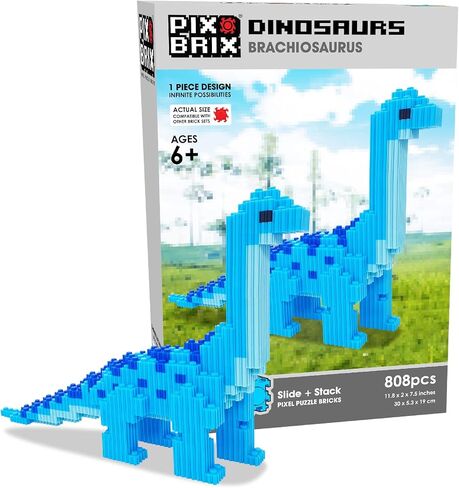Pix Brix Pixel Art Puzzle Bricks – Dinosaur Series, T Rex – Patented Building Brick Set to Recreate Your Favorite Dino, Includes 397 Pieces – Create 2D and 3D Builds Without Water, Iron or Glue in Kuwait