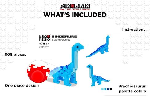 Pix Brix Pixel Art Puzzle Bricks – Dinosaur Series, T Rex – Patented Building Brick Set to Recreate Your Favorite Dino, Includes 397 Pieces – Create 2D and 3D Builds Without Water, Iron or Glue in Kuwait
