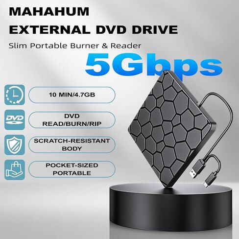 External DVD Drive USB 3.0 & USB-C CD/DVD Burner Ultra-Slim Portable DVD±RW Player Reader Disc Drive Compatible with Laptop Desktop PC Mac OS Mac MacBook Pro/Air Windows 11/10/8/7 Linux（Black） in Saudi Arabia