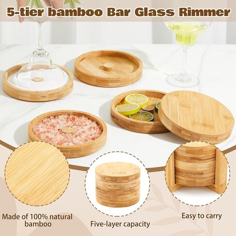 Mifoci Margarita Salt Rimmer Set Acacia Bar Rimming Station with Sponges & Quick Release Home Bar Accessories for Margarita, Cocktail Drinks, Bartender Kit, Party Supplies (5-tier) in Saudi Arabia