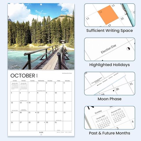 Sunee Calendar 2025 للجدار ، 2025 تقويم الجدار الكبير 12 × 12 بوصة مع 16 شهرًا من الآن إلى ديسمبر 2025 ، ورق لامع كثيف ، 12 "× 24" (مفتوح) ، مسار in Kuwait