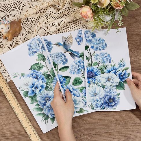 OLYCRAFT 3pcs/Set Blue Flowers Rub on Transfers for Furniture and Crafts 6x12 inch Hydrangea Hummingbird Furniture Decals Chrysanthemums Transfer Stickers Rub on Decals for Wood Furniture Home Decor in Saudi Arabia