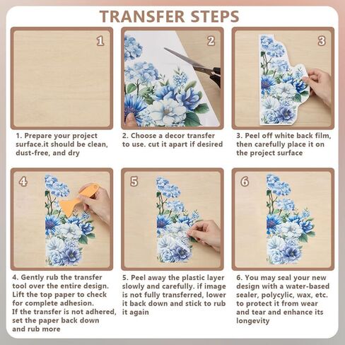 OLYCRAFT 3pcs/Set Blue Flowers Rub on Transfers for Furniture and Crafts 6x12 inch Hydrangea Hummingbird Furniture Decals Chrysanthemums Transfer Stickers Rub on Decals for Wood Furniture Home Decor in Saudi Arabia