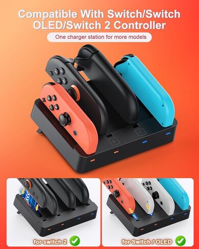 [Switch1/2 Universal] شاحن تحكم ، Fyoung شحن Dock لـ Nintendo Switch 2 ، قاعدة الشاحن المحمولة Staion For Joy Con 2 منظمة عرض عرض مع سلك شحن USB Type-C in Saudi Arabia