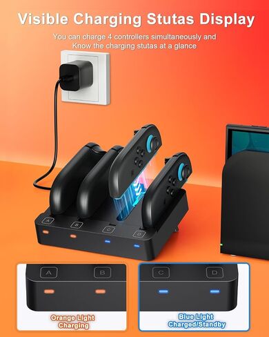[Switch1/2 Universal] شاحن تحكم ، Fyoung شحن Dock لـ Nintendo Switch 2 ، قاعدة الشاحن المحمولة Staion For Joy Con 2 منظمة عرض عرض مع سلك شحن USB Type-C in Saudi Arabia