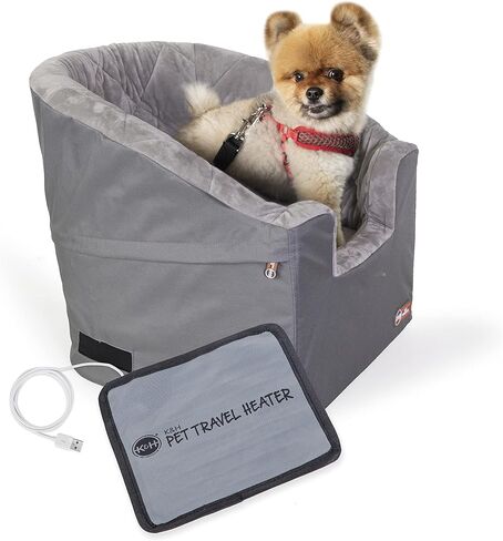K&H Pet Products Duster Buoster Dog Car Seat ، حزام المقعد المضمون ، مقاود أمان ، أغطية قابلة للغسل ، مقاعد قوية للكلاب للحيوانات الأليفة الصغيرة إلى المتوسطة - رمادي/رمادي كبير in Kuwait