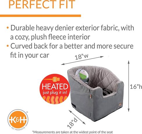 K&H Pet Products Duster Buoster Dog Car Seat ، حزام المقعد المضمون ، مقاود أمان ، أغطية قابلة للغسل ، مقاعد قوية للكلاب للحيوانات الأليفة الصغيرة إلى المتوسطة - رمادي/رمادي كبير in Kuwait