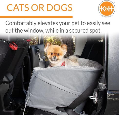 K&H Pet Products Duster Buoster Dog Car Seat ، حزام المقعد المضمون ، مقاود أمان ، أغطية قابلة للغسل ، مقاعد قوية للكلاب للحيوانات الأليفة الصغيرة إلى المتوسطة - رمادي/رمادي كبير in Kuwait