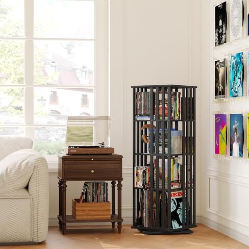 360° Rotating Bamboo CD/DVD Shelf - 6-Tier Space-Saving Media Storage Cabinet for Movies, Organizer with Super Compact Design in Saudi Arabia