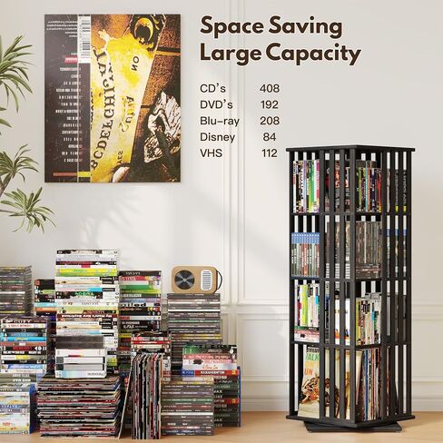 360° Rotating Bamboo CD/DVD Shelf - 6-Tier Space-Saving Media Storage Cabinet for Movies, Organizer with Super Compact Design in Saudi Arabia