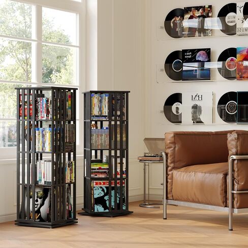 360° Rotating Bamboo CD/DVD Shelf - 6-Tier Space-Saving Media Storage Cabinet for Movies, Organizer with Super Compact Design in Saudi Arabia