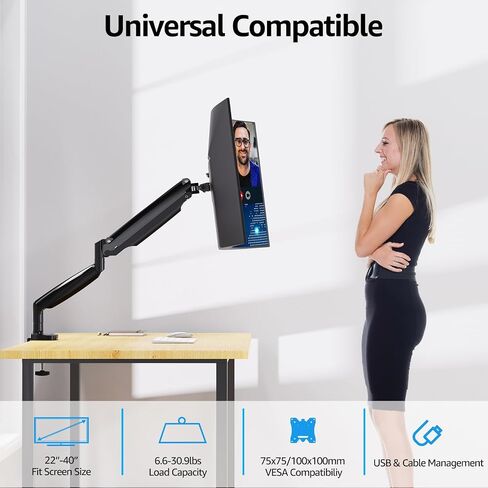 MOUNTUP Heavy Duty Monitor Arm for 49 inches, 44 lbs Curved Screens, Ultrawide Single Monitor Desk Mount, Monitors Stand for Samsung Odyssey G9 and More, VESA Mount with Clamp & Grommet Base in Saudi Arabia