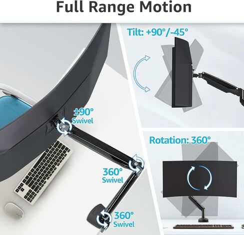 MOUNTUP Heavy Duty Monitor Arm for 49 inches, 44 lbs Curved Screens, Ultrawide Single Monitor Desk Mount, Monitors Stand for Samsung Odyssey G9 and More, VESA Mount with Clamp & Grommet Base in Saudi Arabia