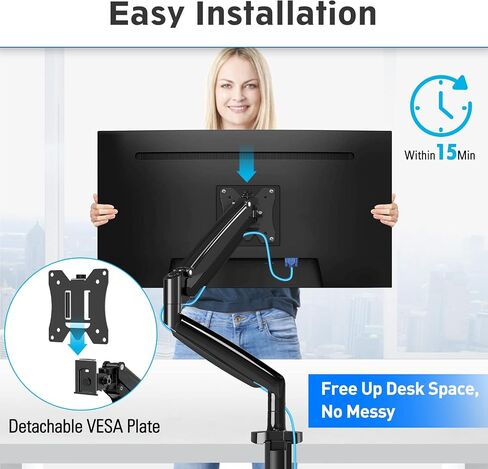 MOUNTUP Heavy Duty Monitor Arm for 49 inches, 44 lbs Curved Screens, Ultrawide Single Monitor Desk Mount, Monitors Stand for Samsung Odyssey G9 and More, VESA Mount with Clamp & Grommet Base in Saudi Arabia