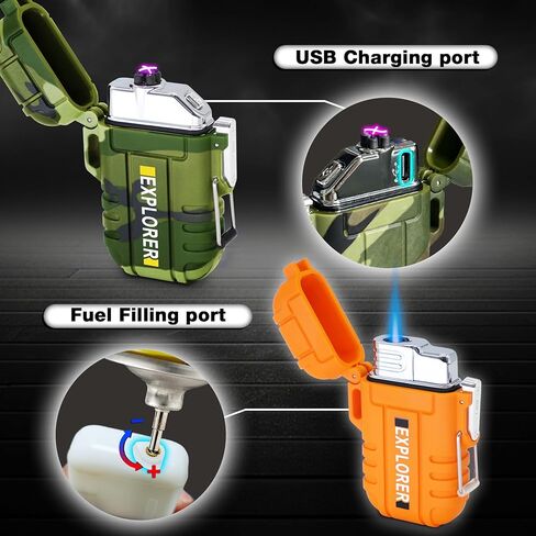2 Pack Waterproof Lighter Outdoor Windproof Torch Lighters Dual Arc Butane Electric Lighters USB Rechargeable Lighters Flameless Plasma Lighter Camping Hiking Adventure Survival Tactical Gear in Kuwait